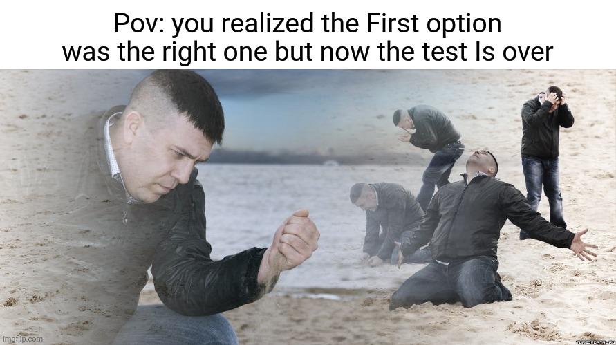 Guy with sand in the hands of despair | Pov: you realized the First option was the right one but now the test Is over | image tagged in guy with sand in the hands of despair | made w/ Imgflip meme maker