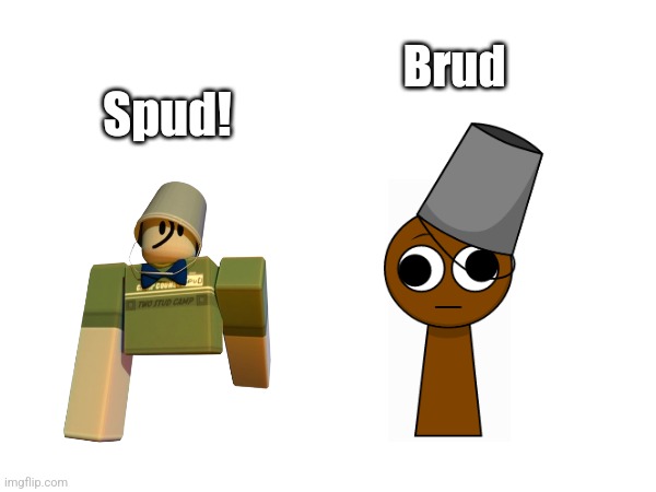 They both have buckets on their head | Brud; Spud! | made w/ Imgflip meme maker