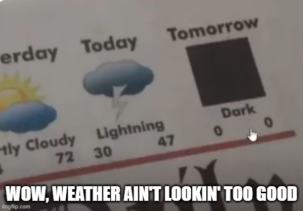 Weather Fail | WOW, WEATHER AIN'T LOOKIN' TOO GOOD | image tagged in you had one job | made w/ Imgflip meme maker