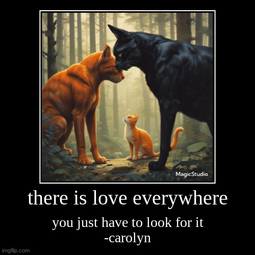 LOVE | there is love everywhere | you just have to look for it
-carolyn | image tagged in demotivationals,love,cute cat | made w/ Imgflip demotivational maker