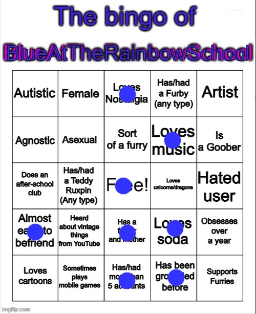 @Blue just because I did your bingo, doesn't mean I support you | image tagged in blue's bingo | made w/ Imgflip meme maker