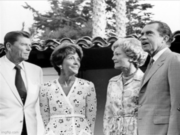 U.S. Presidents Ronald Reagan and Richard Nixon with them and their wives,Nancy Reagan and Pat Nixon :) | image tagged in ronald reagan,richard nixon | made w/ Imgflip meme maker