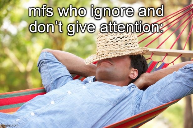 MAN RELAXING IN HAMMOCK SUMMERTIME | mfs who ignore and don’t give attention: | image tagged in man relaxing in hammock summertime | made w/ Imgflip meme maker