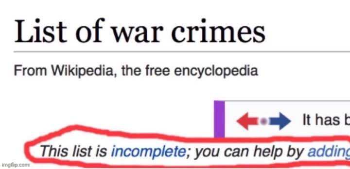 war crimes list | image tagged in war crimes list | made w/ Imgflip meme maker