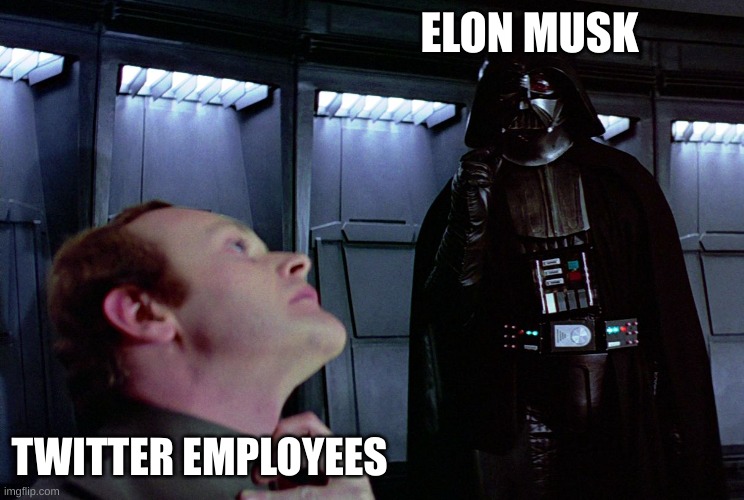 darth vader force choke | ELON MUSK; TWITTER EMPLOYEES | image tagged in darth vader force choke | made w/ Imgflip meme maker