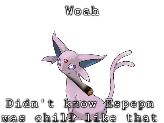 Espeonage | Woah; Didn't know Espepn was chill like that | image tagged in blank white template | made w/ Imgflip meme maker