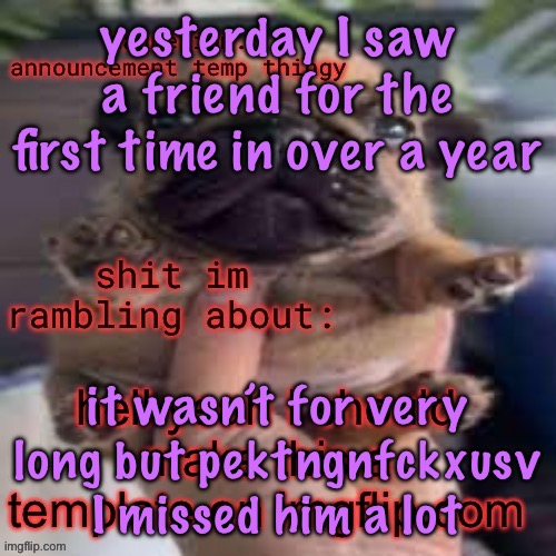 so I did | yesterday I saw a friend for the first time in over a year; it wasn’t for very long but pektngnfckxusv I missed him a lot | image tagged in so i did,cinnabox announcements | made w/ Imgflip meme maker