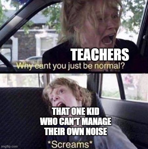 Why Can't You Just Be Normal | TEACHERS; THAT ONE KID WHO CAN'T MANAGE THEIR OWN NOISE | image tagged in why can't you just be normal | made w/ Imgflip meme maker