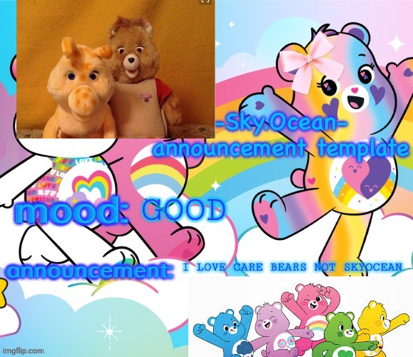 I'm gone to sleep soon | GOOD; I LOVE CARE BEARS NOT SKYOCEAN | image tagged in -sky ocean- s new announcement template | made w/ Imgflip meme maker