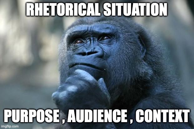 Deep Thoughts | RHETORICAL SITUATION; PURPOSE , AUDIENCE , CONTEXT | image tagged in deep thoughts | made w/ Imgflip meme maker