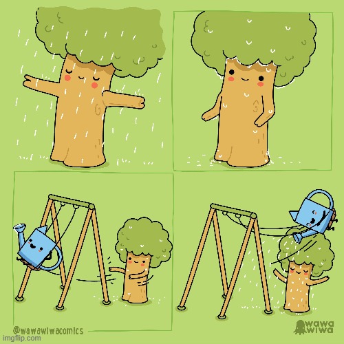 image tagged in tree,water,watering can,swing | made w/ Imgflip meme maker