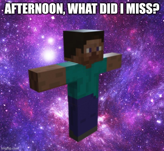 Space Steve | AFTERNOON, WHAT DID I MISS? | image tagged in space steve,memes,msmg,miss,afternoon | made w/ Imgflip meme maker