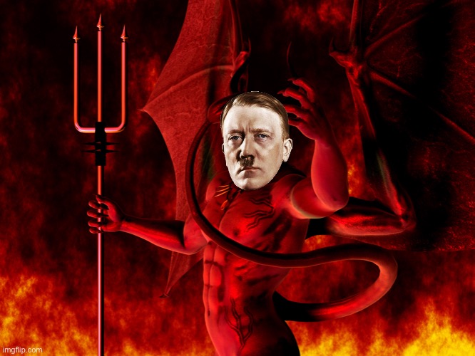 Adolf Hitler satan | image tagged in satan,hitler,adolf hitler,nazi,devil | made w/ Imgflip meme maker