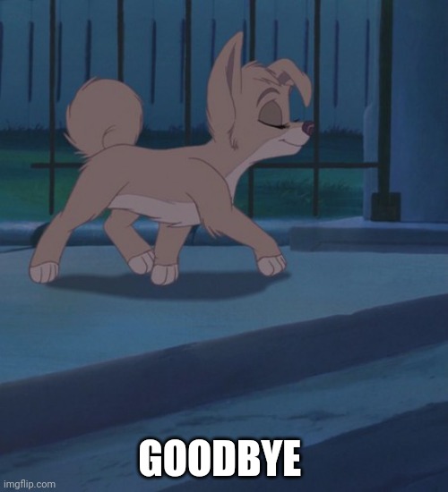 Good Bye | GOODBYE | image tagged in lady and the tramp 2,alyssa milano,disney,dogs,disney dogs | made w/ Imgflip meme maker