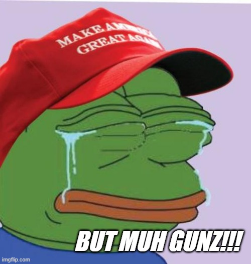 Sad MAGA Pepe | BUT MUH GUNZ!!! | image tagged in sad maga pepe | made w/ Imgflip meme maker