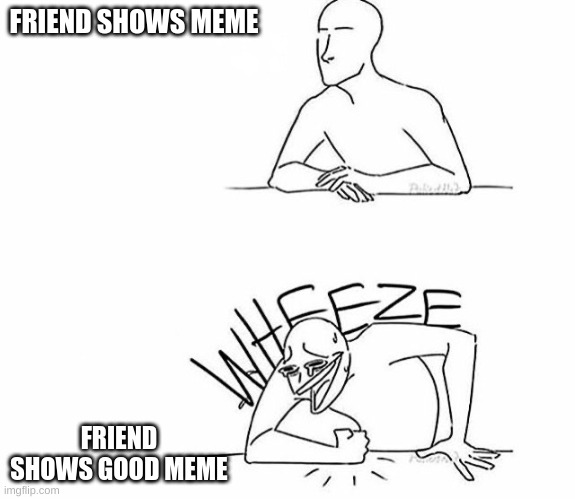 memes | FRIEND SHOWS MEME; FRIEND SHOWS GOOD MEME | image tagged in wheeze,relateable,funny,memes | made w/ Imgflip meme maker