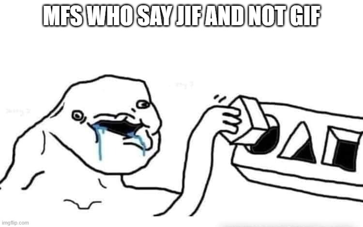 Stupid dumb drooling puzzle | MFS WHO SAY JIF AND NOT GIF | image tagged in stupid dumb drooling puzzle | made w/ Imgflip meme maker