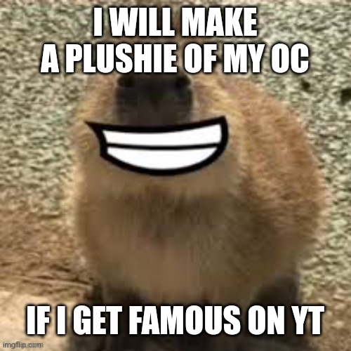 goofy ass capybara | I WILL MAKE A PLUSHIE OF MY OC; IF I GET FAMOUS ON YT | image tagged in goofy ass capybara | made w/ Imgflip meme maker