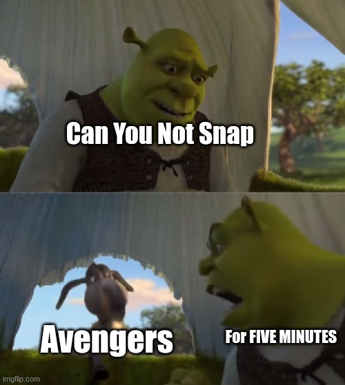 Could you not ___ for 5 MINUTES | Can You Not Snap Avengers For FIVE MINUTES | image tagged in could you not ___ for 5 minutes | made w/ Imgflip meme maker