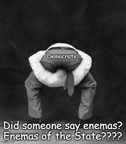 Head Up Ass | Democrats Did someone say enemas? Enemas of the State???? | image tagged in head up ass | made w/ Imgflip meme maker