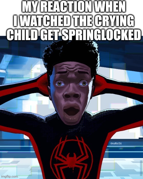 "Dats messed up"- HEEHEEHAHA | MY REACTION WHEN I WATCHED THE CRYING CHILD GET SPRINGLOCKED | image tagged in spiderman fr fr ong | made w/ Imgflip meme maker