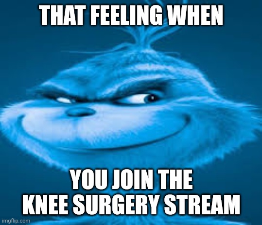 Knee surgery stream | THAT FEELING WHEN; YOU JOIN THE KNEE SURGERY STREAM | image tagged in knee sugery | made w/ Imgflip meme maker