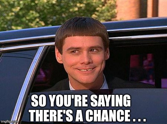 jim carrey meme  | SO YOU'RE SAYING 
    THERE'S A CHANCE . . . | image tagged in jim carrey meme | made w/ Imgflip meme maker