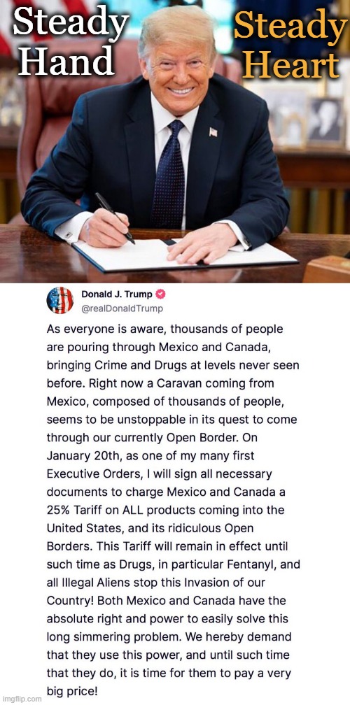 Open border chaos & crime will continue until Trump fixes it... | Steady Hand; Steady Heart | image tagged in donald trump,make america sane again,maga,peace through strength,we the people,the insanity of open borders | made w/ Imgflip meme maker