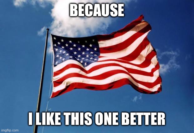 us flag | BECAUSE I LIKE THIS ONE BETTER | image tagged in us flag | made w/ Imgflip meme maker