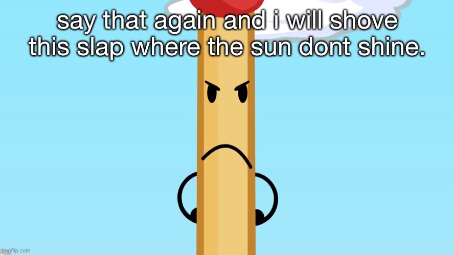 Match Angry BFDI | say that again and i will shove this slap where the sun dont shine. | image tagged in match angry bfdi | made w/ Imgflip meme maker