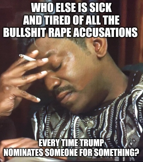 The left is vile. | WHO ELSE IS SICK AND TIRED OF ALL THE BULLSHIT RAPE ACCUSATIONS; EVERY TIME TRUMP NOMINATES SOMEONE FOR SOMETHING? | image tagged in mekhi phifer,democrats,evil | made w/ Imgflip meme maker