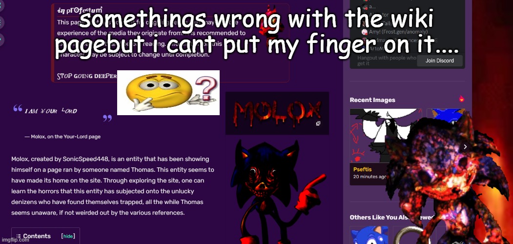 somethings wrong with the wiki pagebut i cant put my finger on it.... | made w/ Imgflip meme maker