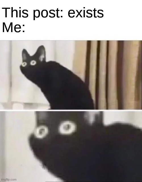 Oh No Black Cat | This post: exists
Me: | image tagged in oh no black cat | made w/ Imgflip meme maker