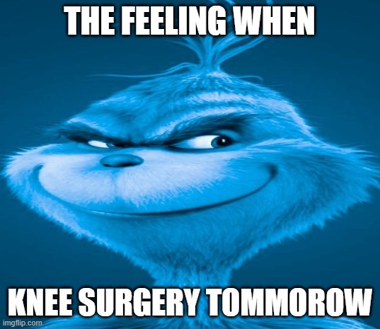 Blue Grinch | THE FEELING WHEN; KNEE SURGERY TOMMOROW | image tagged in blue grinch | made w/ Imgflip meme maker