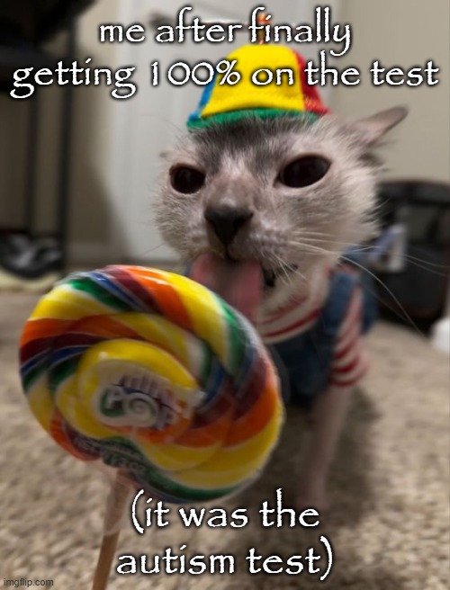 silly goober | me after finally getting 100% on the test; (it was the autism test) | image tagged in silly goober | made w/ Imgflip meme maker