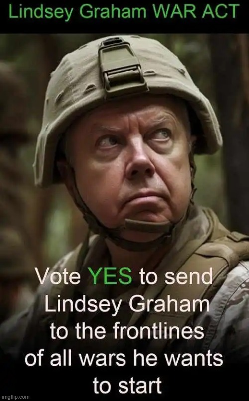 Sounds like a plan... | image tagged in lindsey graham,war machine,deterrent,war,rino | made w/ Imgflip meme maker