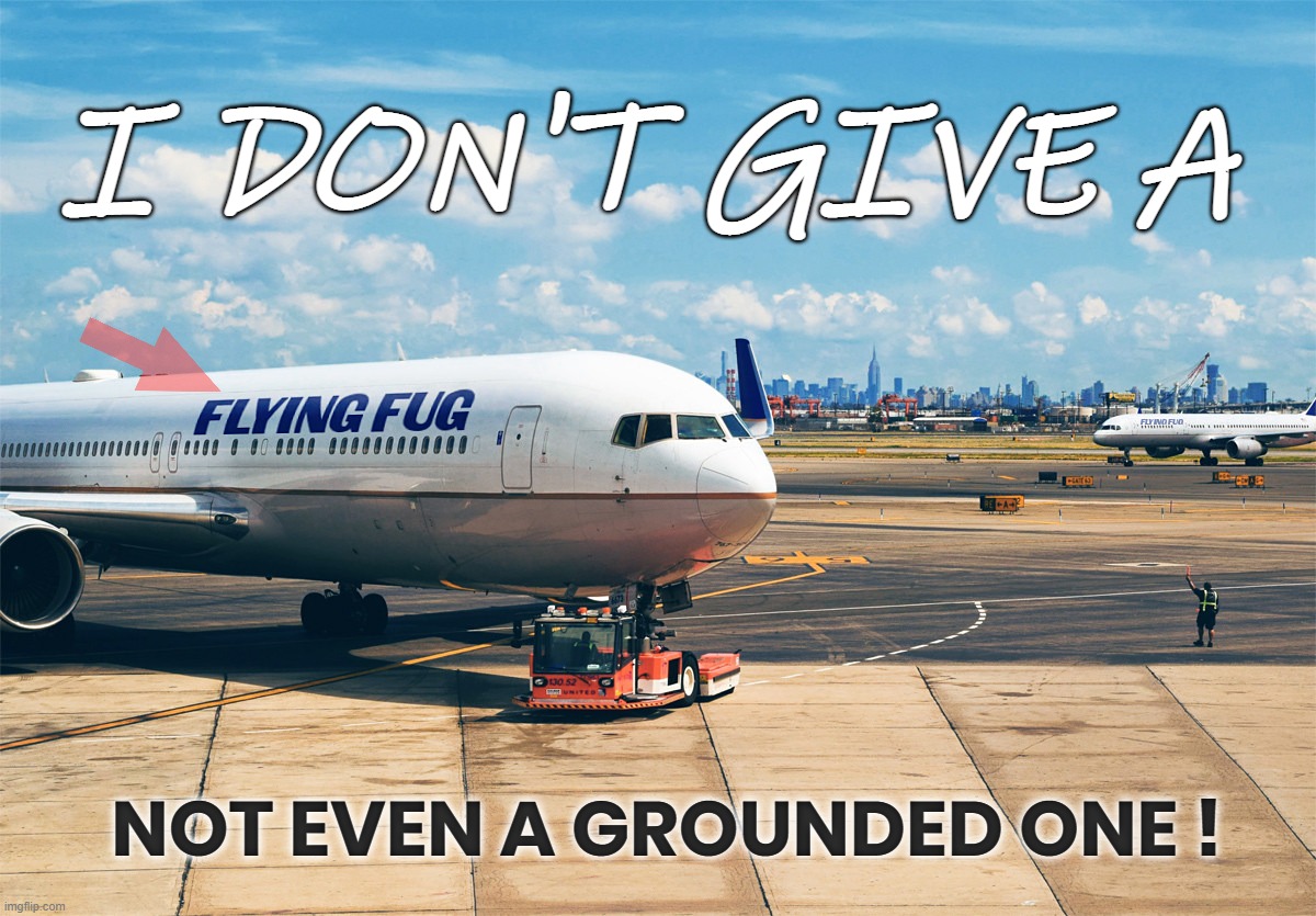 NO FUGS GIVEN... | I DON'T GIVE A; FLYING FUG AIRWAYS; NOT EVEN A GROUNDED ONE ! | image tagged in flying fug,share,like and share,give,stingy,flying | made w/ Imgflip meme maker