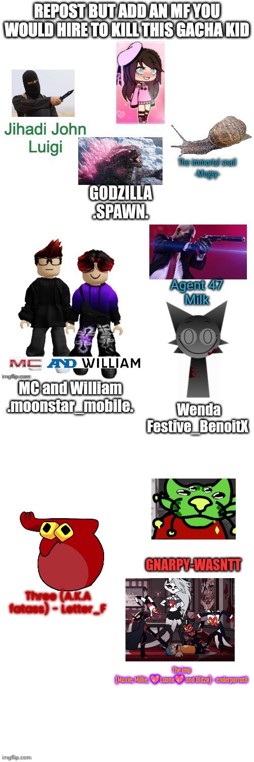 The imp 
(Moxie, Millie, 💖Loona💖 and Blitzø) - enderparrot8 | made w/ Imgflip meme maker