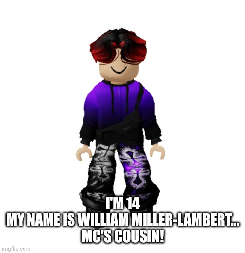 William Miller | I'M 14
MY NAME IS WILLIAM MILLER-LAMBERT...
MC'S COUSIN! | image tagged in william miller | made w/ Imgflip meme maker