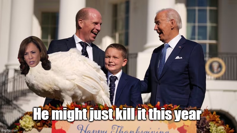 Who would blame em ? | He might just kill it this year | image tagged in kamala turkey pardon meme | made w/ Imgflip meme maker