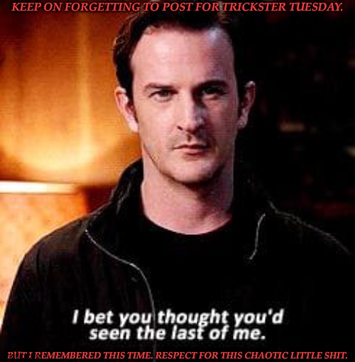 Respect for the Archangel Gabriel, the Original Trickster | KEEP ON FORGETTING TO POST FOR TRICKSTER TUESDAY. BUT I REMEMBERED THIS TIME. RESPECT FOR THIS CHAOTIC LITTLE SHIT. | image tagged in trickster tuesday,in honor of,archangel gabriel,richard speight jr,supernatural,gonna try to do this weekly | made w/ Imgflip meme maker