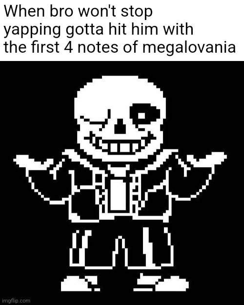 sans undertale | When bro won't stop yapping gotta hit him with the first 4 notes of megalovania | image tagged in sans undertale | made w/ Imgflip meme maker