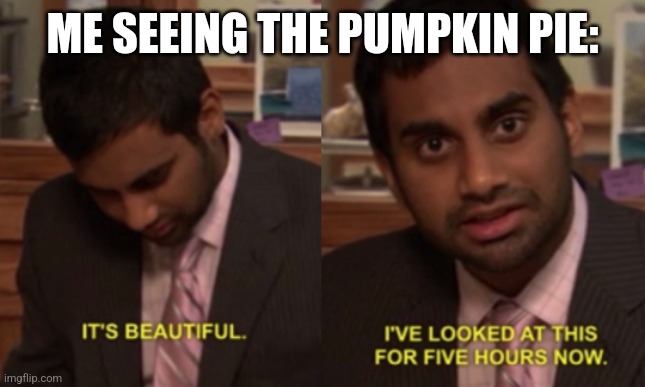 I've looked at this for 5 hours now | ME SEEING THE PUMPKIN PIE: | image tagged in i've looked at this for 5 hours now | made w/ Imgflip meme maker