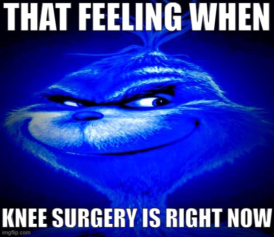 Blueness intensifies | THAT FEELING WHEN; KNEE SURGERY IS RIGHT NOW | image tagged in dark blue grinch,that feeling when knee surgery is right now | made w/ Imgflip meme maker