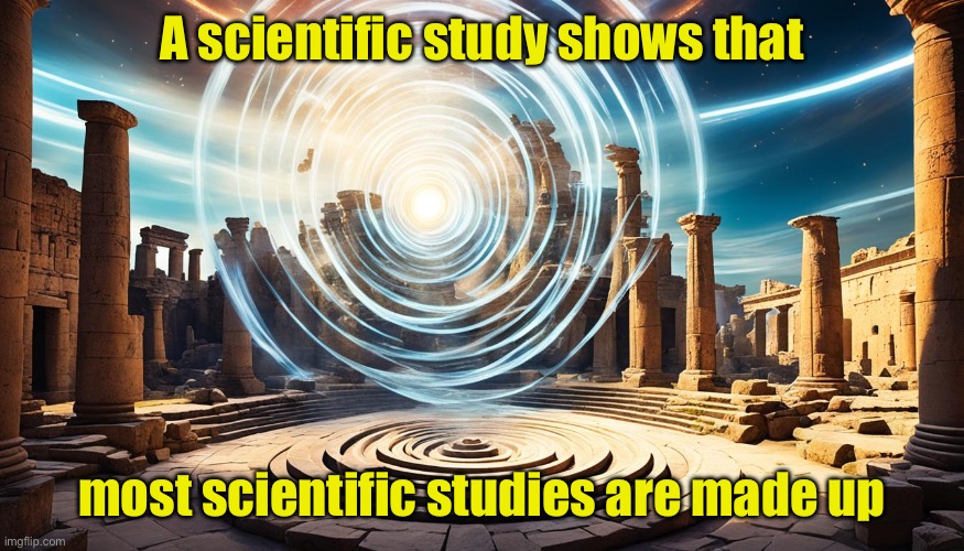 Scientific study | A scientific study shows that; most scientific studies are made up | image tagged in time travel,bogus,study | made w/ Imgflip meme maker