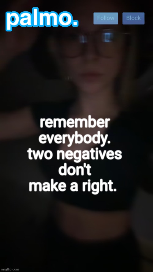 don't make fun of the person just let them learn to not do it again | remember everybody. two negatives don't make a right. | image tagged in palms bby template | made w/ Imgflip meme maker