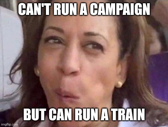 Kamala Harris | CAN'T RUN A CAMPAIGN BUT CAN RUN A TRAIN | image tagged in kamala harris | made w/ Imgflip meme maker