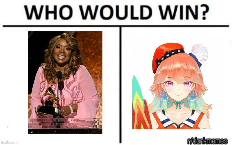 I believe that Kiara's song MIRAGE copied the chords of Gloria Gaynor's "I Will Survive". | image tagged in who would win,hololive,hololive memes,gloria gaynor vs takanashi kiara | made w/ Imgflip meme maker