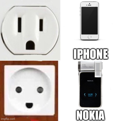 Wall Socket Hotline Bling Meme | IPHONE; NOKIA | image tagged in wall socket hotline bling,drake hotline bling,memes,funny,nokia,mobile | made w/ Imgflip meme maker