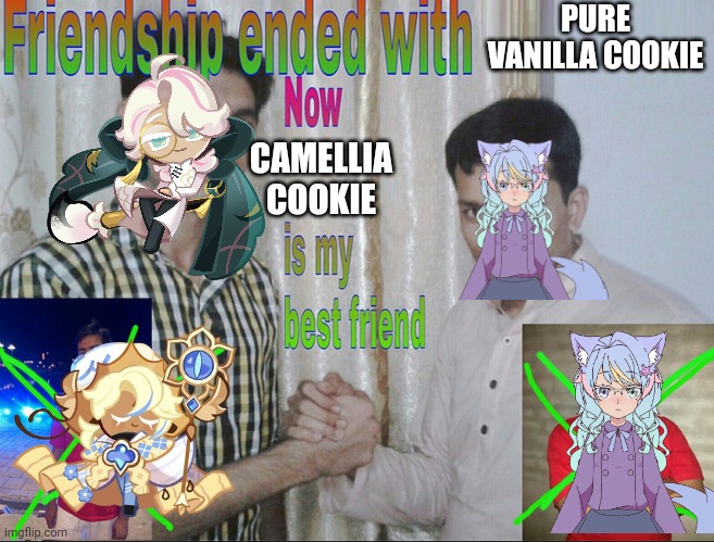 I STILL LOVE YOU PURE VANILLA BUT CAMELLIA- | PURE VANILLA COOKIE; CAMELLIA COOKIE | image tagged in friendship ended with no salman no mudasir | made w/ Imgflip meme maker